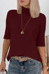 Ribbed Trim High Neck Short Sleeve Sweater