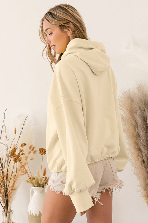 Ribbed Trim Kangaroo Pocket Zipped Hoodie