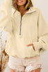 Ribbed Trim Kangaroo Pocket Zipped Hoodie