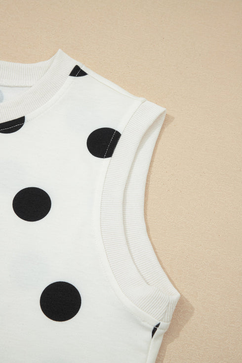 Ribbed Trim Polka Dot Tank Skort Two Piece Dress