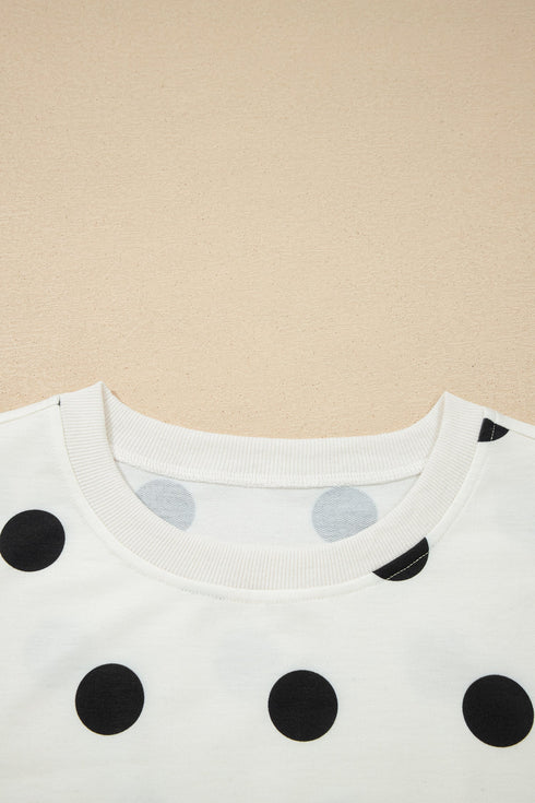 Ribbed Trim Polka Dot Tank Skort Two Piece Dress