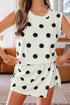 Ribbed Trim Polka Dot Tank Skort Two Piece Dress