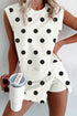 Ribbed Trim Polka Dot Tank Skort Two Piece Dress