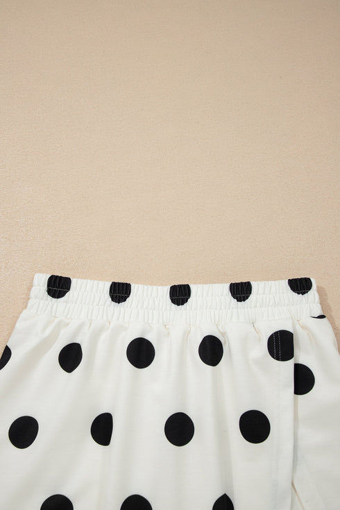 Ribbed Trim Polka Dot Tank Skort Two Piece Dress
