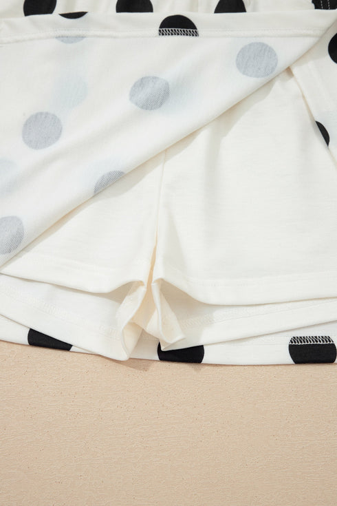 Ribbed Trim Polka Dot Tank Skort Two Piece Dress