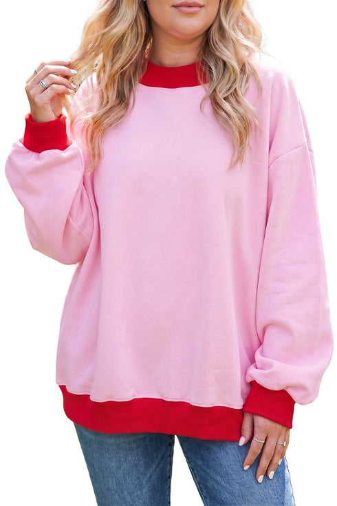 Ribbed Trim Round Neck Long Sleeve Shift Sweatshirt