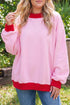 Ribbed Trim Round Neck Long Sleeve Shift Sweatshirt