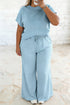 Ribbed Trim Short Sleeve Drawstring Pants Loungewear Set
