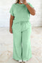 Ribbed Trim Short Sleeve Drawstring Pants Loungewear Set