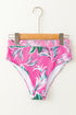 Ribbed Tropical Leaf Print High Waisted Bikini Set