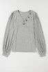 Ribbed V Neck Button Front Puff Sleeve Slim Top