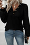 Ribbed V Neck Button Front Puff Sleeve Slim Top