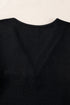 Ribbed V Neck Button Front Puff Sleeve Slim Top