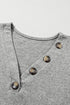 Ribbed V Neck Button Front Puff Sleeve Slim Top