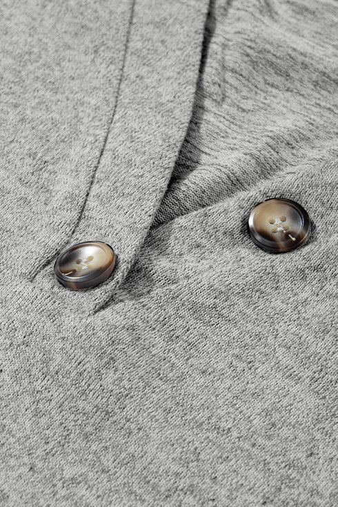 Ribbed V Neck Button Front Puff Sleeve Slim Top