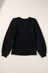 Ribbed V Neck Button Front Puff Sleeve Slim Top