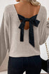 Ribbed V Neck Drop Shoulder Bow Back Long Sleeve Top