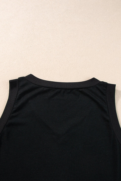 Ribbed V Neck Sleeveless Soft Jersey Knit Tank Top