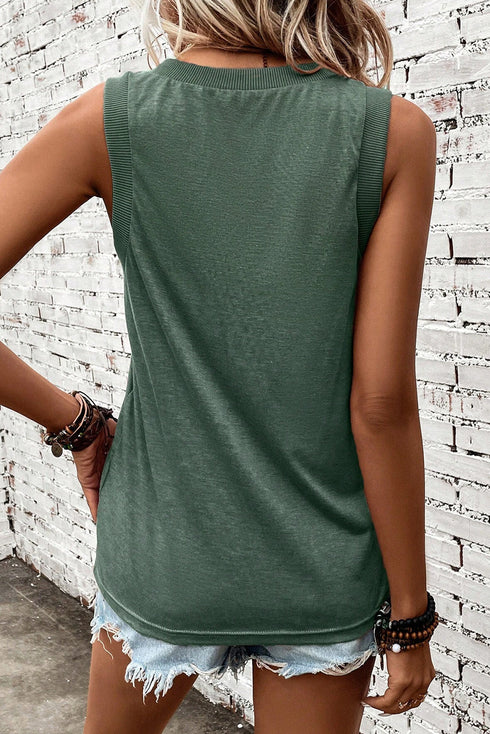 Ribbed V Neck Sleeveless Soft Jersey Knit Tank Top