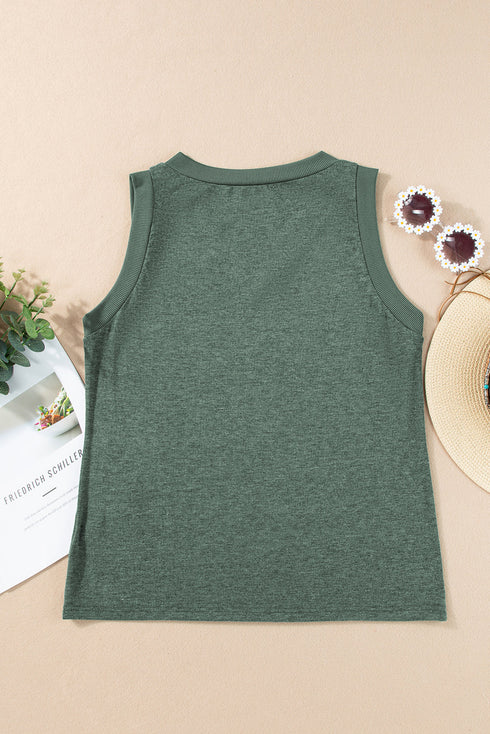 Ribbed V Neck Sleeveless Soft Jersey Knit Tank Top