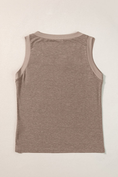 Ribbed V Neck Sleeveless Soft Jersey Knit Tank Top