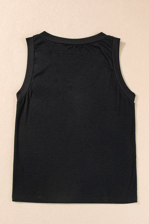 Ribbed V Neck Sleeveless Soft Jersey Knit Tank Top