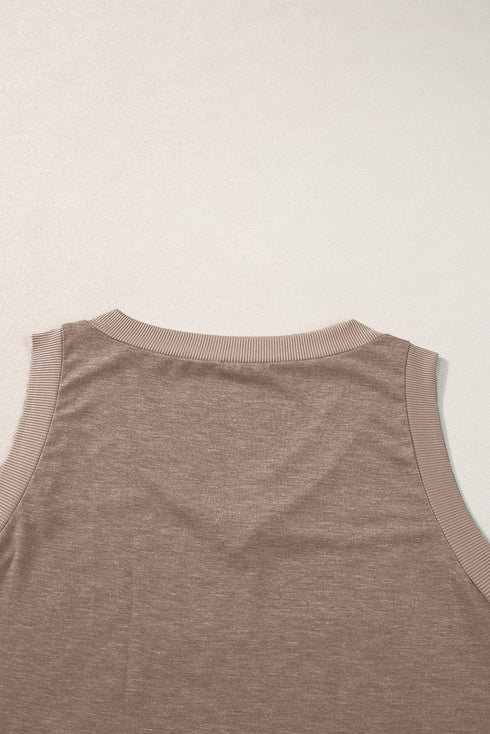 Ribbed V Neck Sleeveless Soft Jersey Knit Tank Top