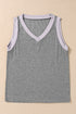 Ribbed V Neck Sleeveless Soft Jersey Knit Tank Top