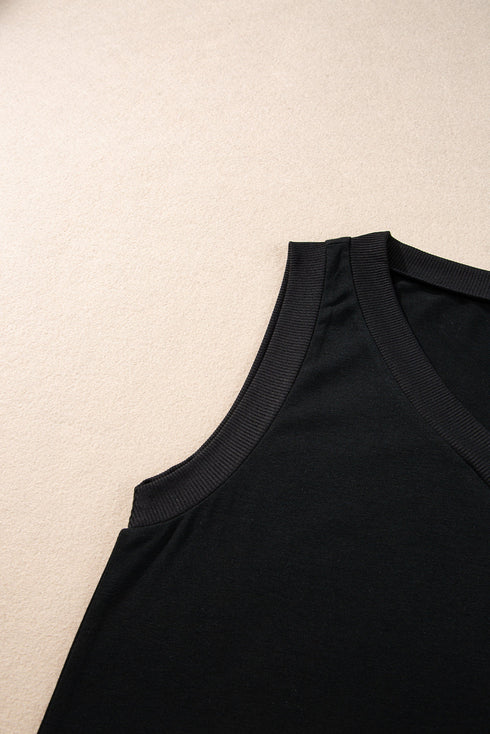 Ribbed V Neck Sleeveless Soft Jersey Knit Tank Top
