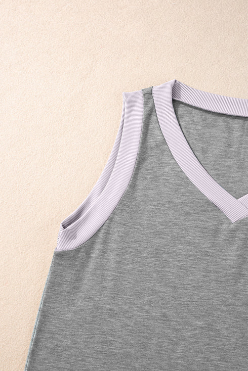 Ribbed V Neck Sleeveless Soft Jersey Knit Tank Top