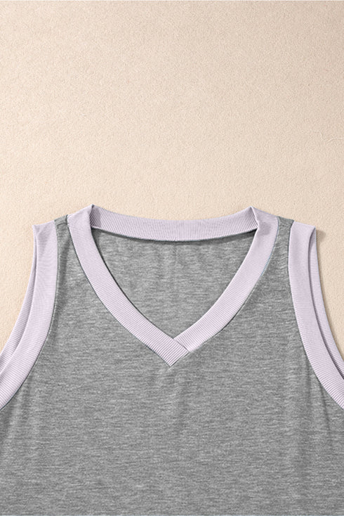 Ribbed V Neck Sleeveless Soft Jersey Knit Tank Top