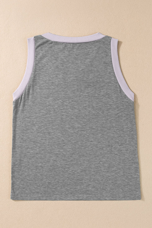 Ribbed V Neck Sleeveless Soft Jersey Knit Tank Top
