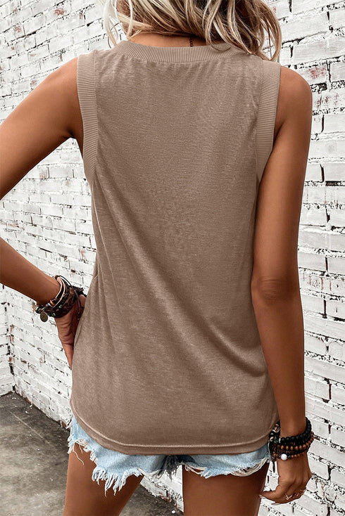 Ribbed V Neck Sleeveless Soft Jersey Knit Tank Top