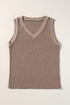 Ribbed V Neck Sleeveless Soft Jersey Knit Tank Top