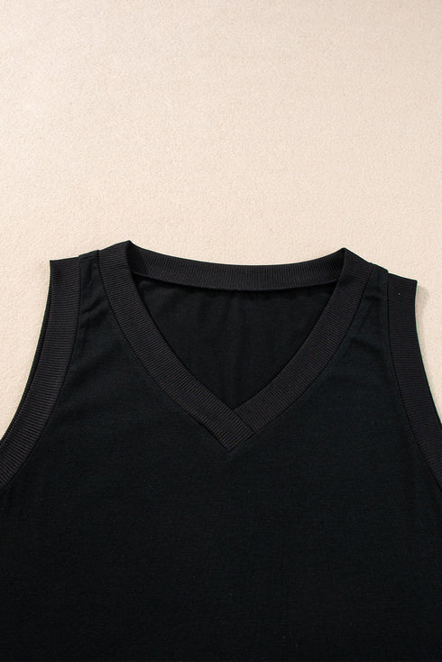 Ribbed V Neck Sleeveless Soft Jersey Knit Tank Top