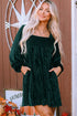 Ribbed Velvet Square Neck Bishop Sleeve Mini Dress