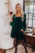 Ribbed Velvet Square Neck Bishop Sleeve Mini Dress