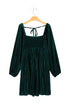 Ribbed Velvet Square Neck Bishop Sleeve Mini Dress