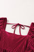Ribbed Velvet Square Neck Bishop Sleeve Mini Dress