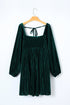 Ribbed Velvet Square Neck Bishop Sleeve Mini Dress