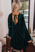 Ribbed Velvet Square Neck Bishop Sleeve Mini Dress