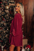 Ribbed Velvet Square Neck Bishop Sleeve Mini Dress