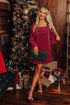 Ribbed Velvet Square Neck Bishop Sleeve Mini Dress