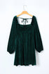 Ribbed Velvet Square Neck Bishop Sleeve Mini Dress
