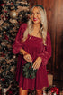 Ribbed Velvet Square Neck Bishop Sleeve Mini Dress