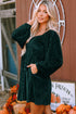 Ribbed Velvet Square Neck Bishop Sleeve Mini Dress