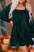 Ribbed Velvet Square Neck Bishop Sleeve Mini Dress