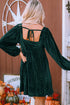 Ribbed Velvet Square Neck Bishop Sleeve Mini Dress