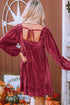 Ribbed Velvet Square Neck Bishop Sleeve Mini Dress