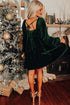 Ribbed Velvet Square Neck Bishop Sleeve Mini Dress